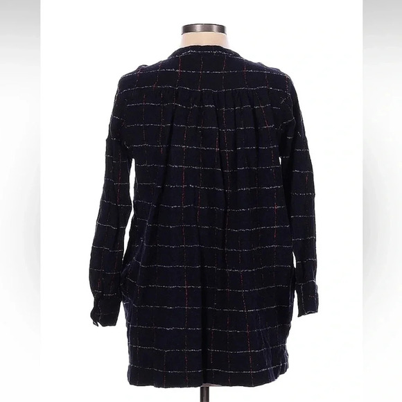 Steve Alan Wool Navy Plaid Oversized Tunic Blouse Dress Button Down Size Large - Picture 2 of 6